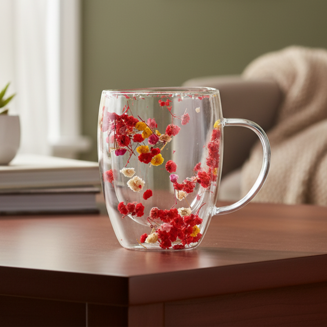 Dubbellaags Droogbloemen Glas