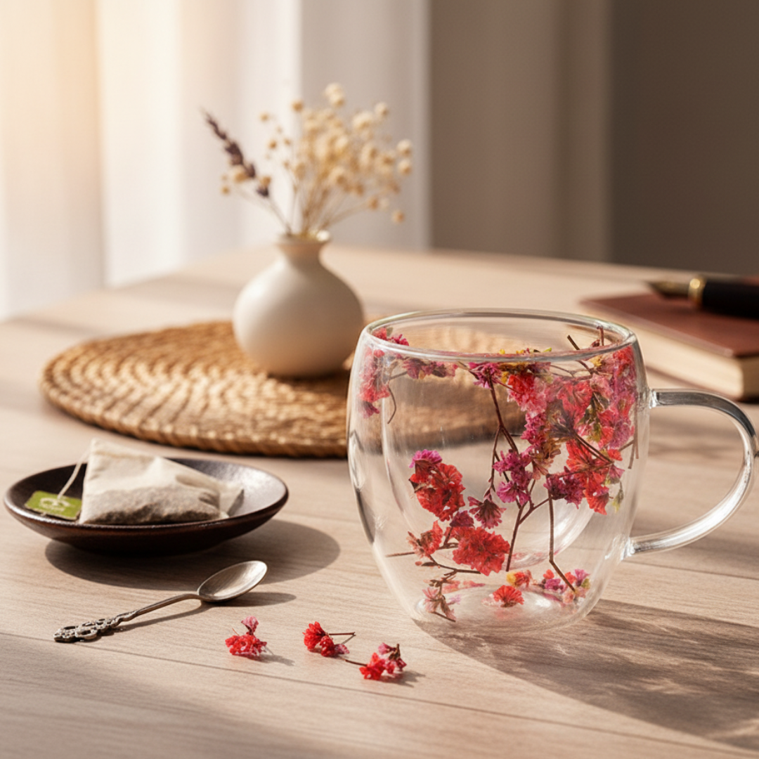 Dubbellaags Droogbloemen Glas