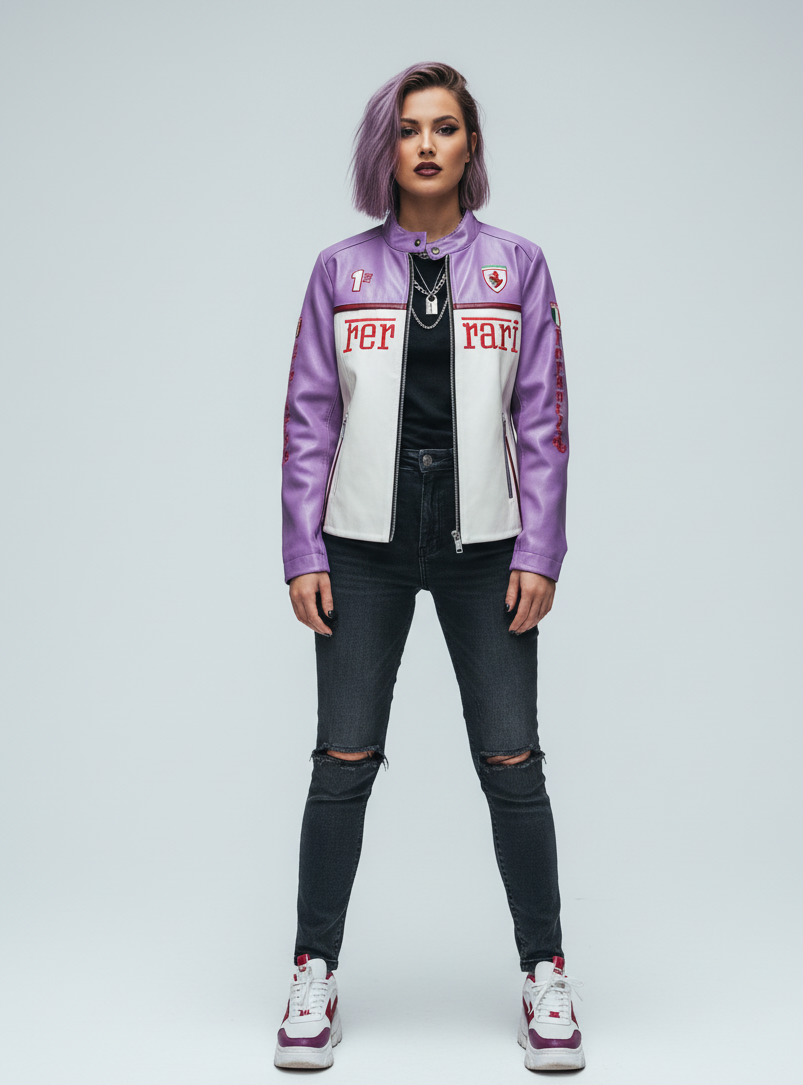 Purple Faux Leather Racing Jacket