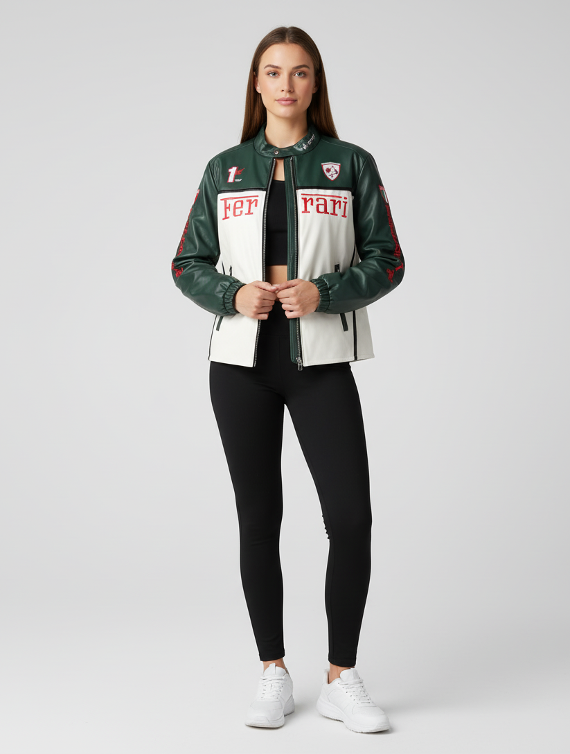 Dark Green Faux Leather Racing Jacket