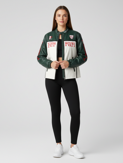 Dark Green Faux Leather Racing Jacket