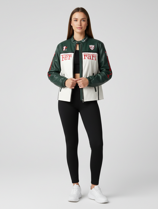 Dark Green Faux Leather Racing Jacket