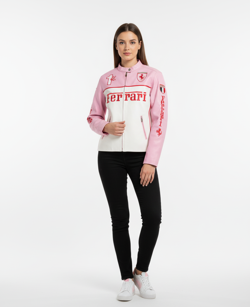 Light Pink Faux Leather Racing Jacket