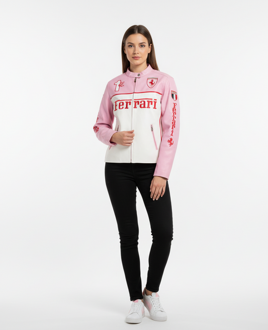 Light Pink Faux Leather Racing Jacket