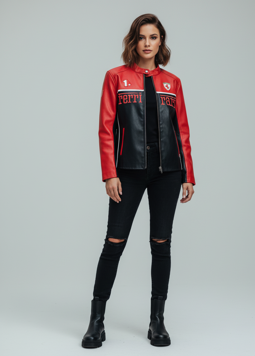 Red Faux Leather Racing Jacket