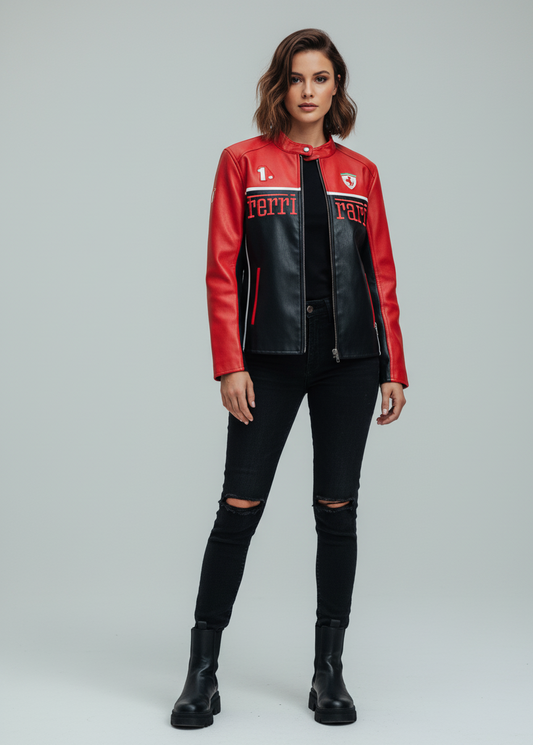 Red Faux Leather Racing Jacket
