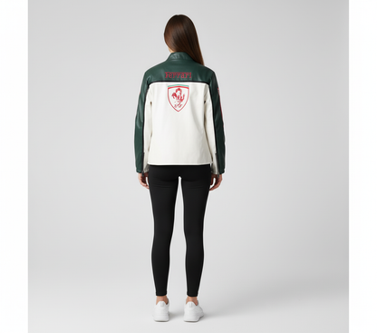 Dark Green Faux Leather Racing Jacket