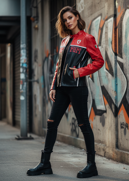Red Faux Leather Racing Jacket