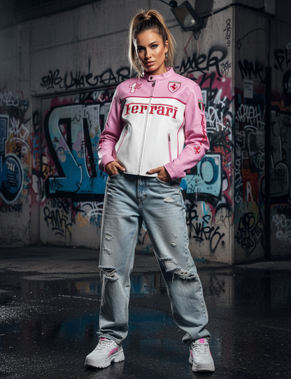 Light Pink Faux Leather Racing Jacket