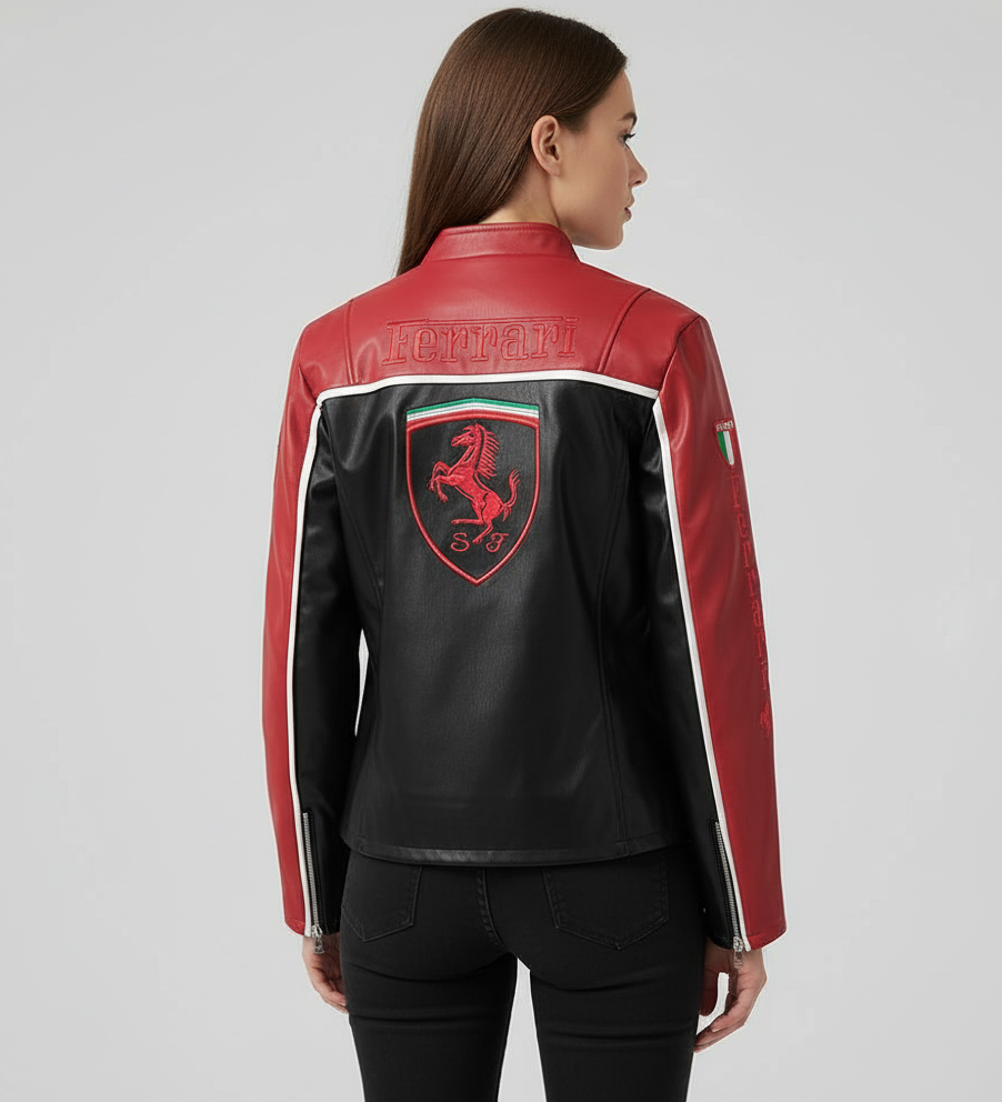 Red Faux Leather Racing Jacket