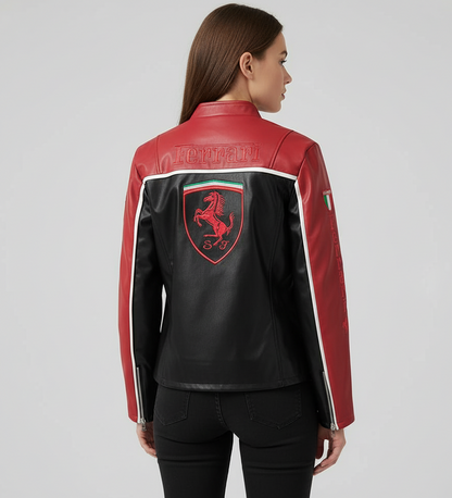 Red Faux Leather Racing Jacket