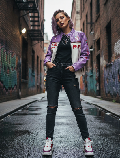 Purple Faux Leather Racing Jacket
