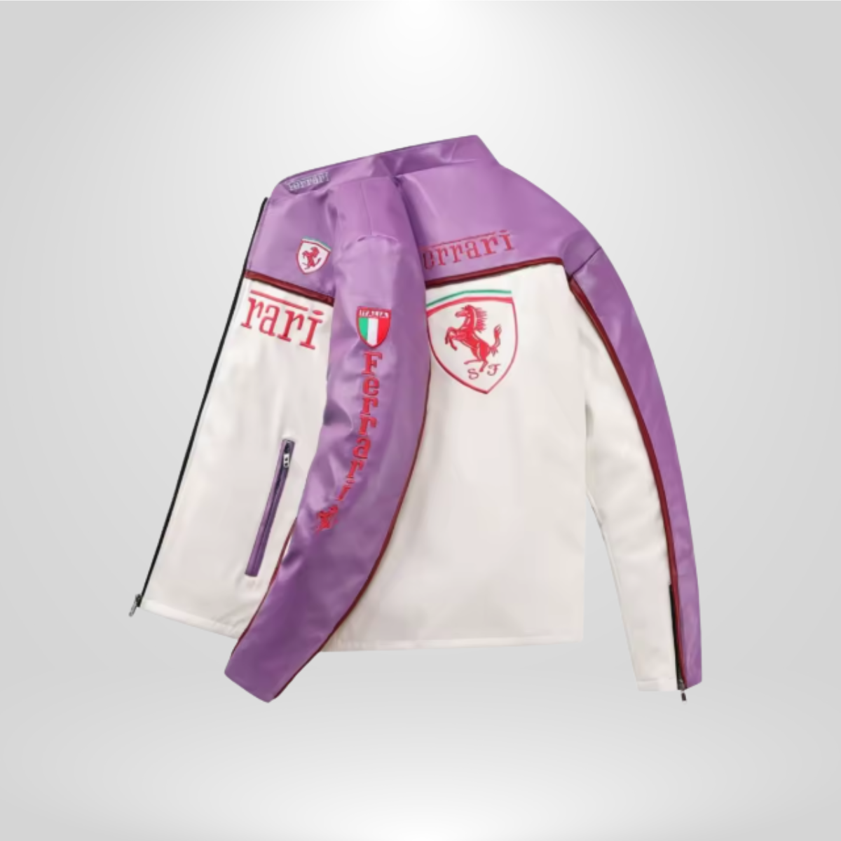 Purple Faux Leather Racing Jacket