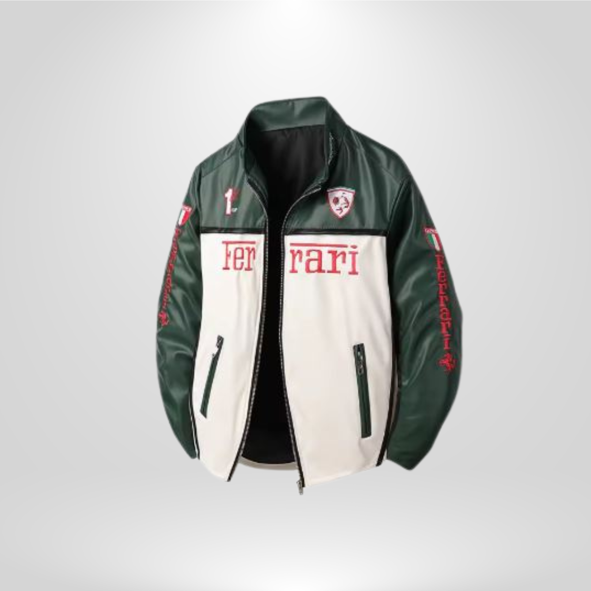 Dark Green Faux Leather Racing Jacket