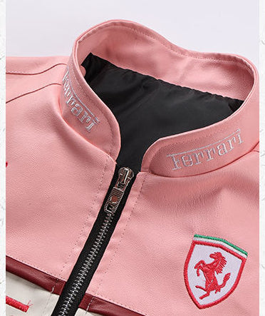 Light Pink Faux Leather Racing Jacket