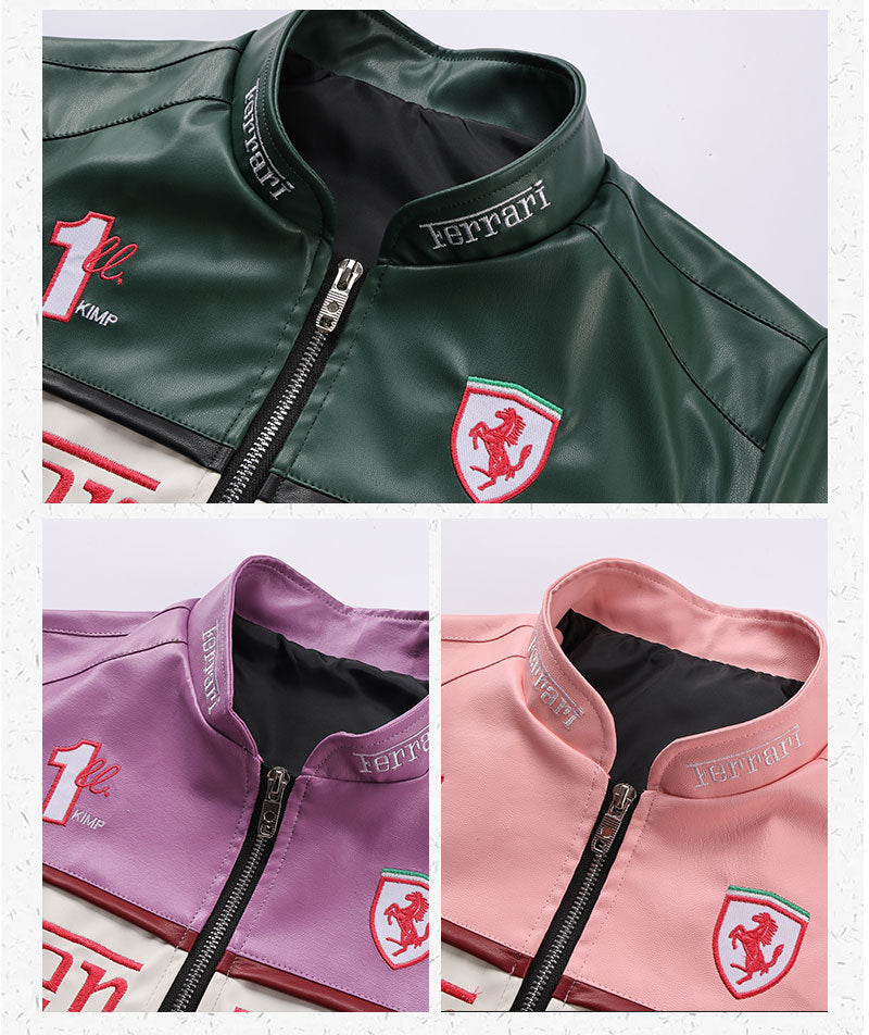 Dark Green Faux Leather Racing Jacket