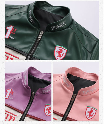 Dark Green Faux Leather Racing Jacket