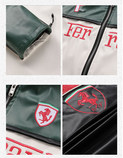 Dark Green Faux Leather Racing Jacket