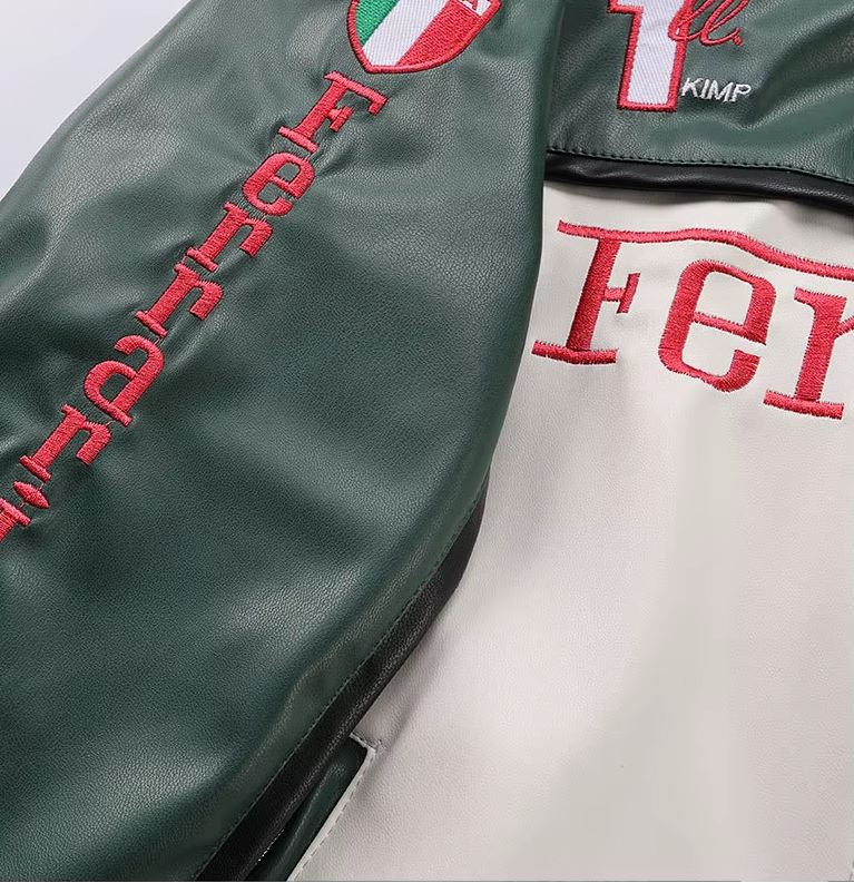 Dark Green Faux Leather Racing Jacket