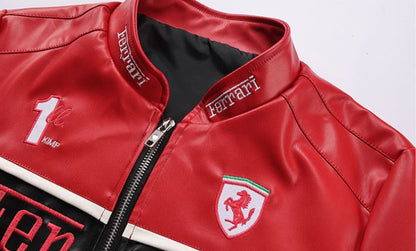Red Faux Leather Racing Jacket